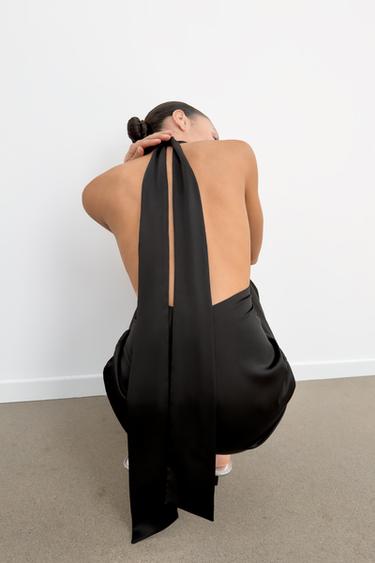 ROBE LONGUE SATINÉE HALTER - Noir de Zara - Image 3
