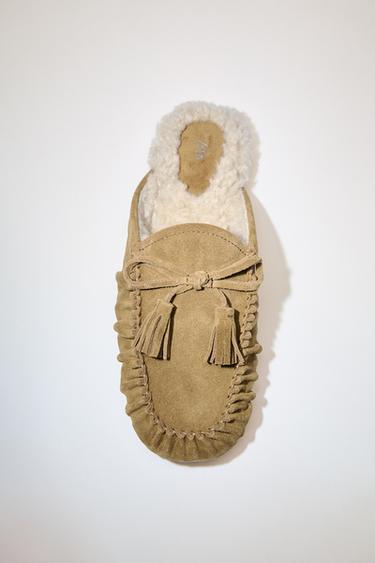 Zara SPLIT SUEDE OPEN BACK LOAFERS - Beige