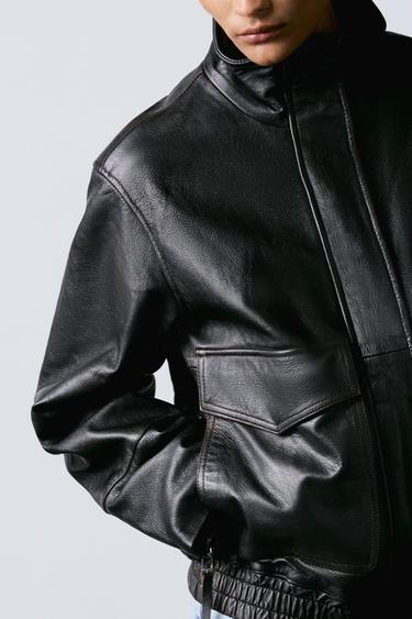 CHAQUETA BOMBER PIEL 100% ZW COLLECTION LIMITED EDITION - Negro de Zara