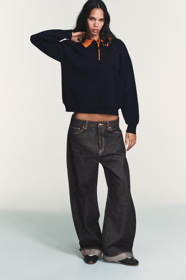 ВЯЗАНЫЙ ДЖЕМПЕР ПОЛО С КОНТРАСТНЫМ ВОРОТНИКОМ — СИНИЙ от Zara