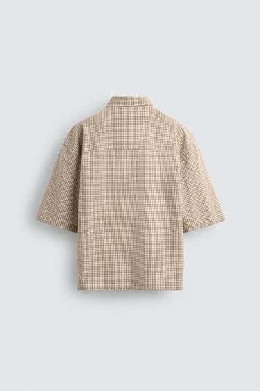 RELAXED FIT CHECK SHIRT WITH CONTRAST EMBROIDERY - CAMEL/WHITE  by Zara - Image 8
