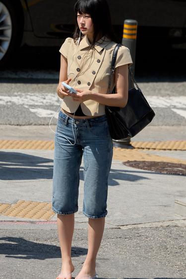 DOUBLE-BREASTED SHORT SLEEVE JACKET - camel by Zara
