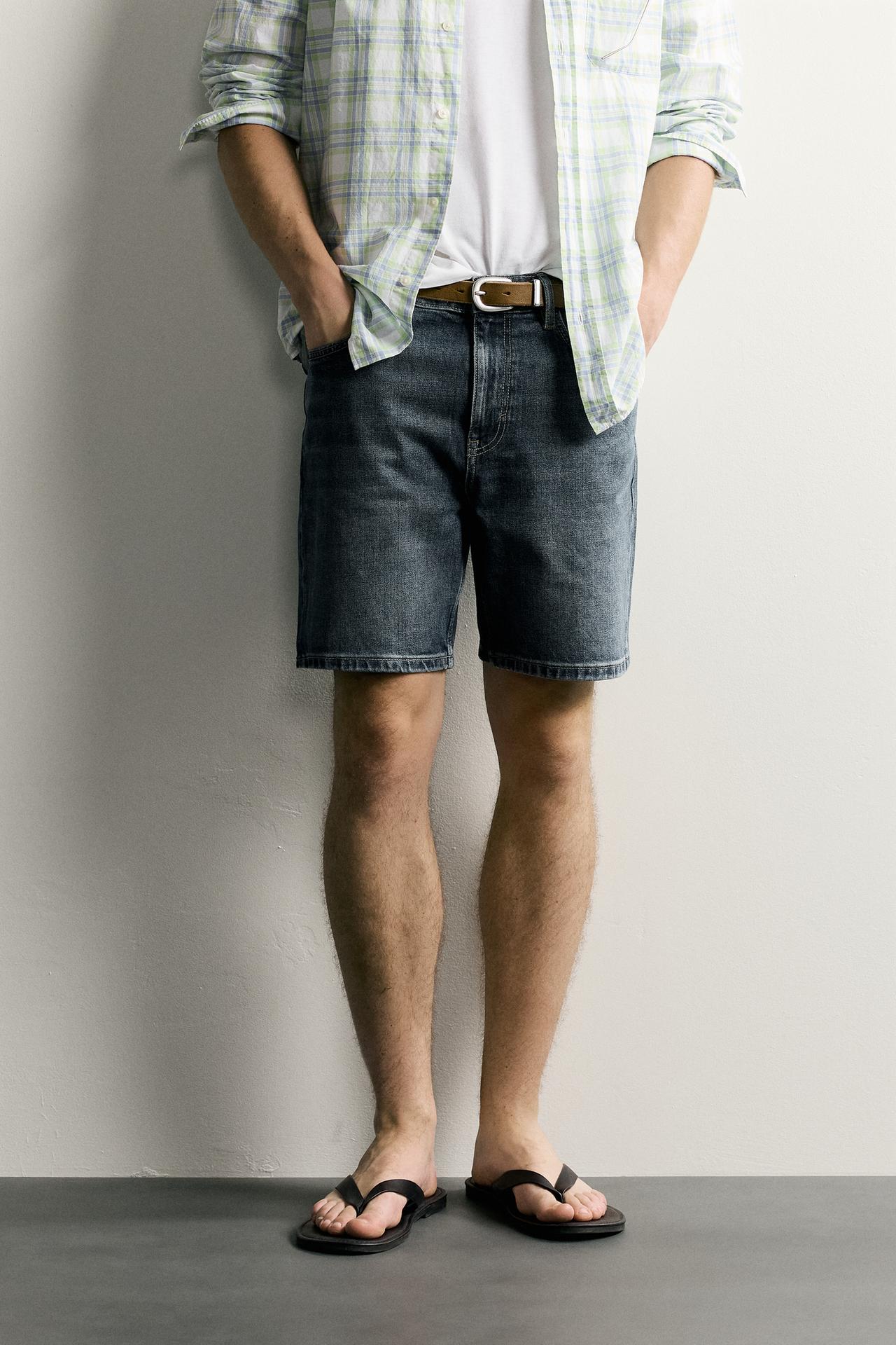 REGULAR FIT DENIM SHORTS — Blue