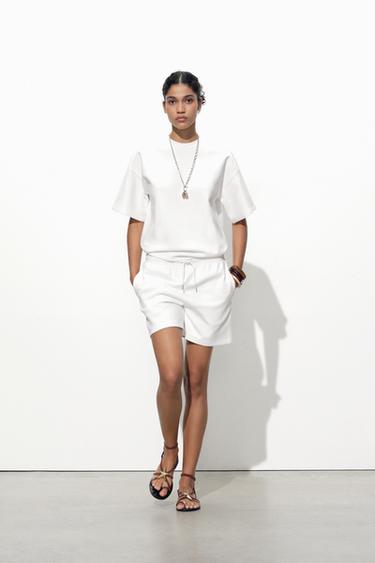 Zara SHORT SLEEVE INTERLOCK SWEATSHIRT - White - Image 0