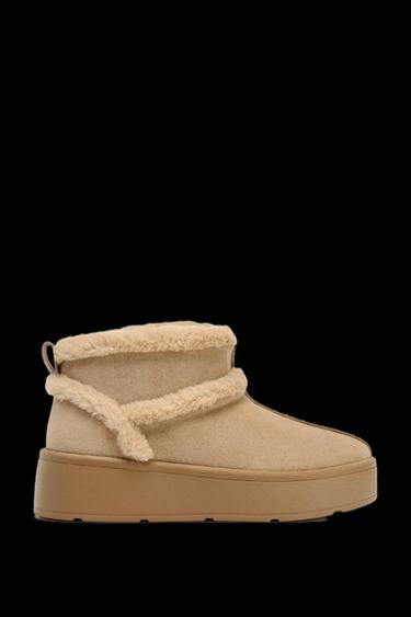 Zara FAUX FUR SOFT ANKLE BOOTS - Brown - Image 0