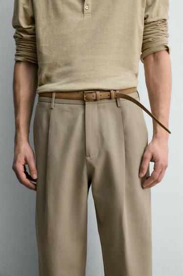 PANTALON STRAIGHT FIT À PLIS - Kaki clair de Zara - Image 5