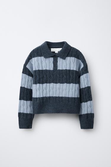 SWEATER POLO DE MALHA ÀS RISCAS E CABOS - listrado da Zara - Imagem 0