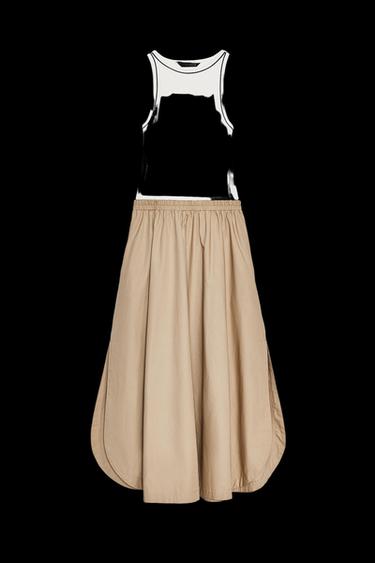 CONTRAST POPLIN MIDI DRESS - Mid-camel by Zara