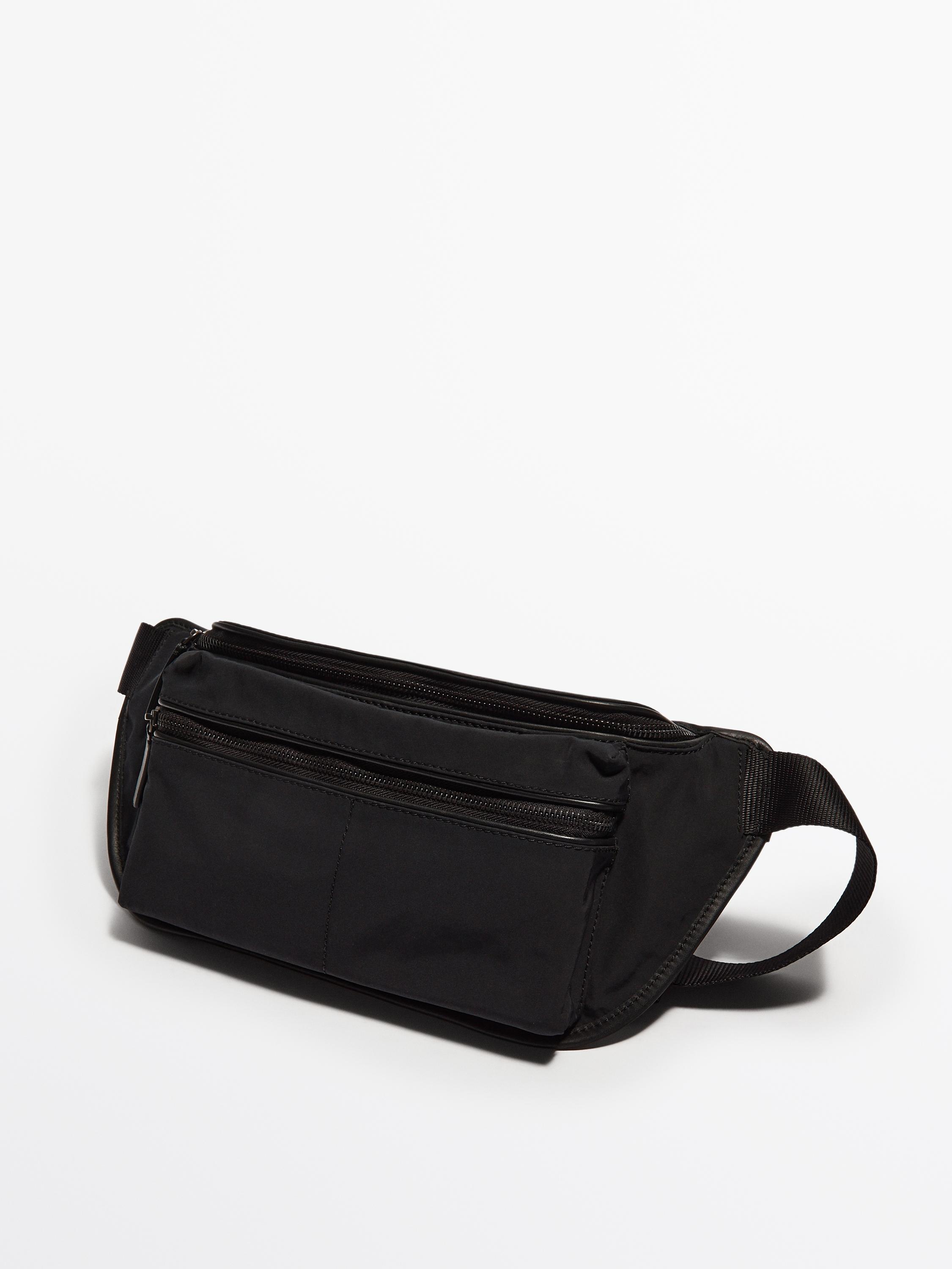 Contrast nylon belt bag with leather details - Studio - Black