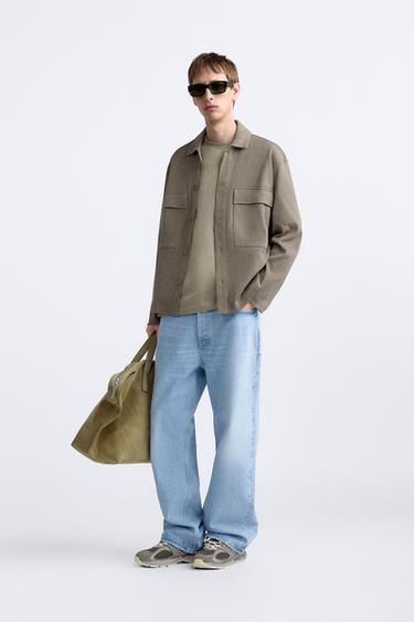 КУРТКА-РУБАШКА ИЗ РЕЛЬЕФНОЙ ТКАНИ В РУБЧИК — СЕРО-КОРИЧНЕВЫЙ от Zara — изображение 0