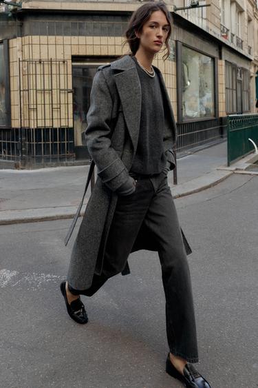 WOOL COAT WITH BELT - Grey by Zara