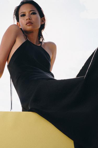 Zara ZW COLLECTION SATIN EFFECT HALTER DRESS - Black