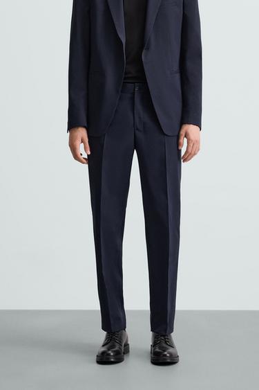 Zara TEXTURED SUIT PANTS - Navy blue