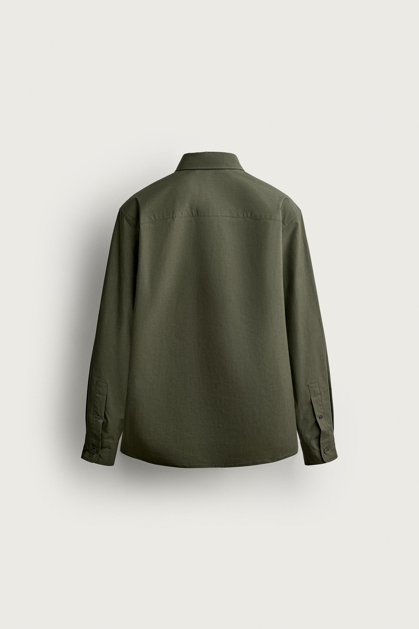 Мужская рубашка Zara Relaxed Fit Shirt with Matching Tie, цвет: Хаки — фото 9
