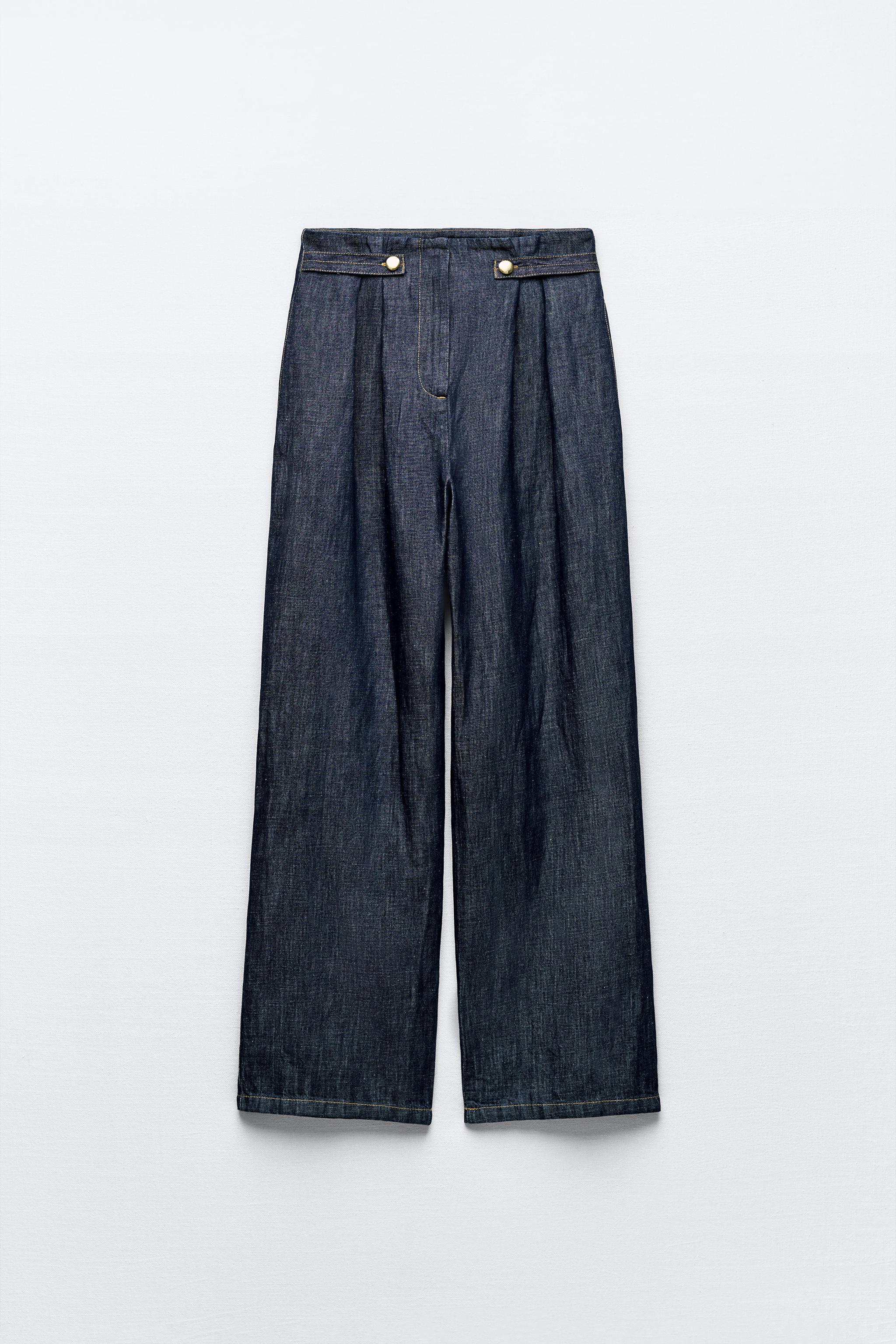 WIDE LEG DENIM EFFECT LINE BLEND PANTS