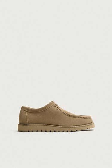 LEATHER MOC TOE SHOES - Beige by Zara