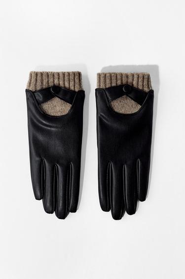РУКАВИЧКИ ЗІ ШТУЧНОЇ ШКІРИ З ВОВНОЮ - Чорний Zara