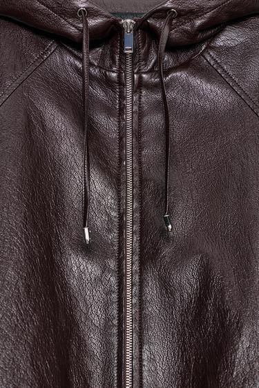 FAUX LEATHER HOODED JACKET - Brown by Zara - Image 8