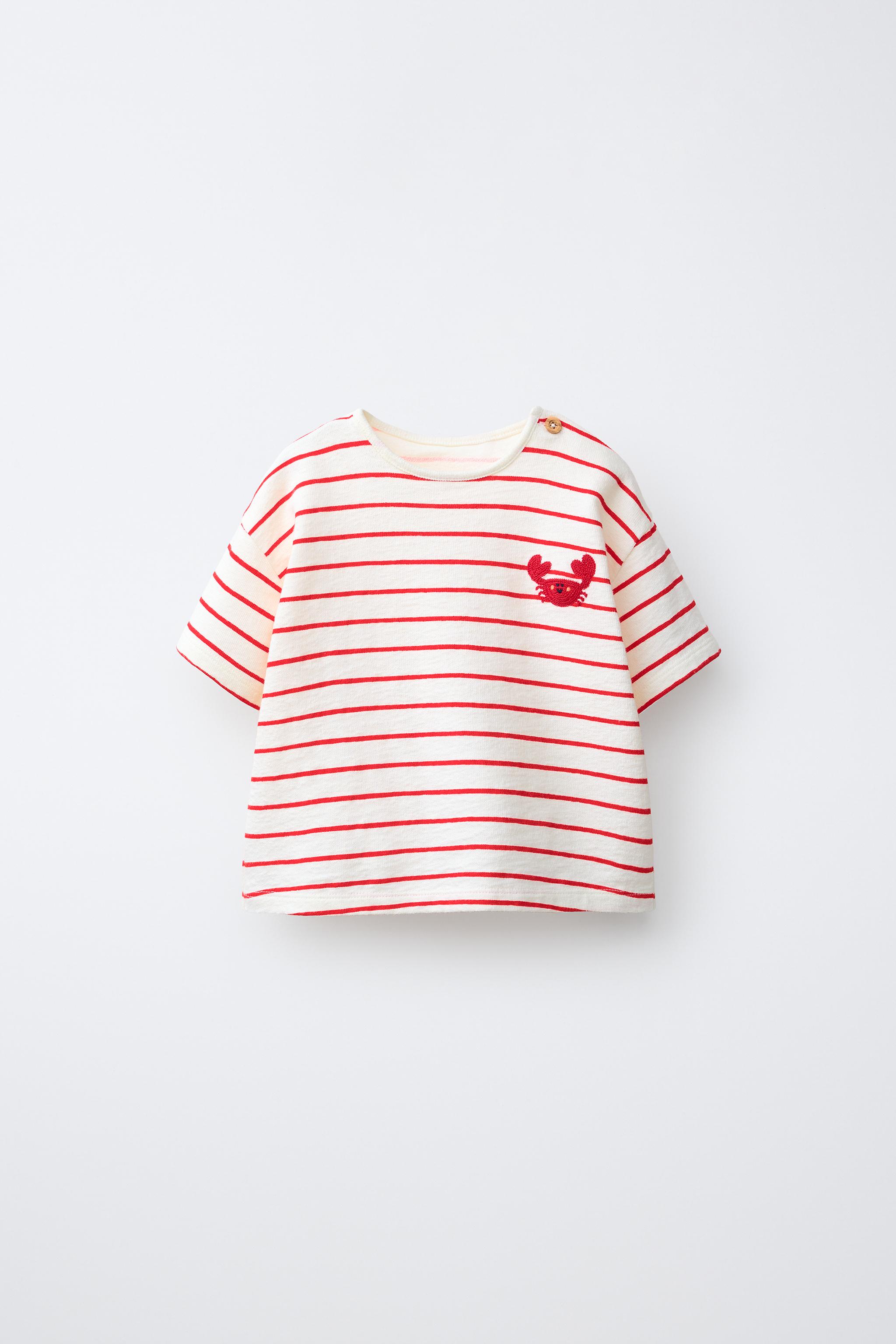 T-SHIRT À RAYURES BRODERIE CRABE