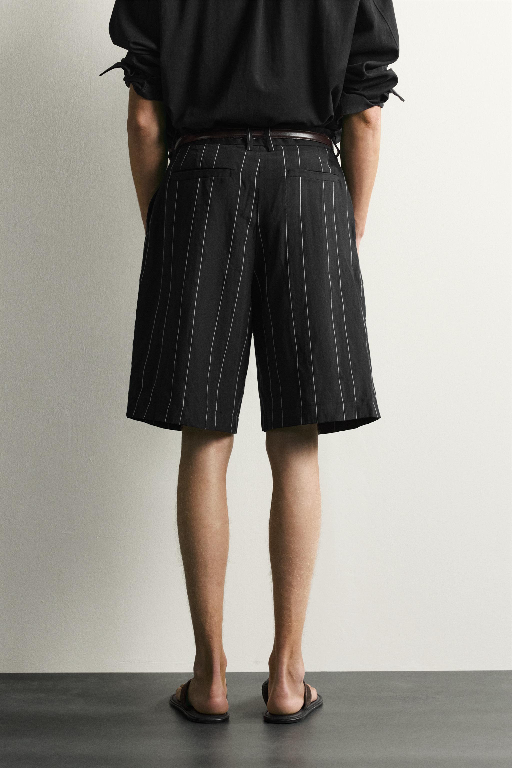 STRIPED PLEATED RELAXED FIT SHORTS