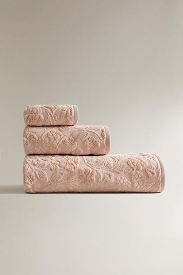 TOALHA DE BANHO JACQUARD FLORES - Rosa-claro da Zara