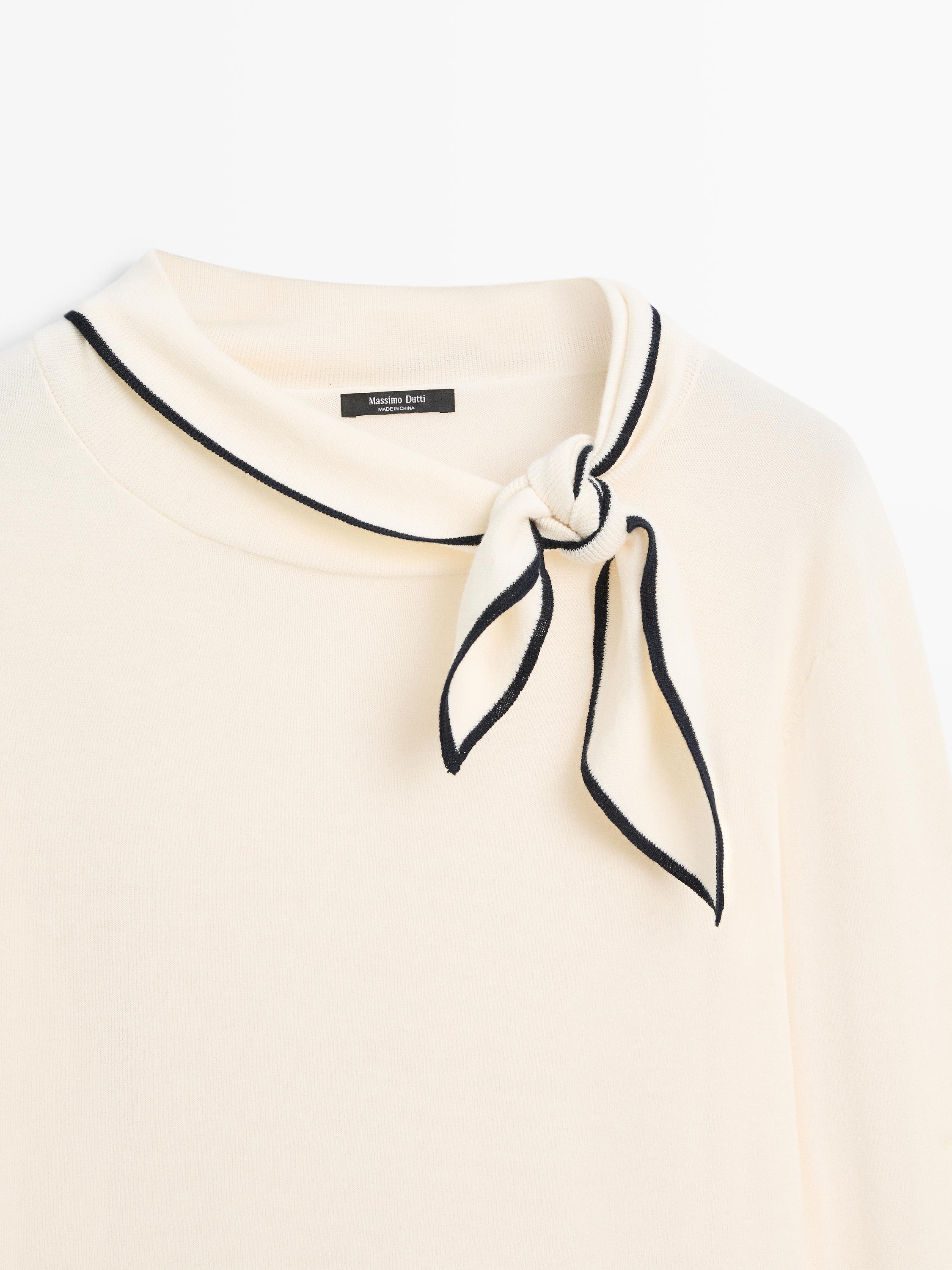 Cotton knit sweater with scarf detail