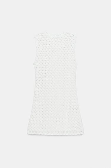 ROBE COURTE EN MAILLE POINTELLE - Blanc de Zara - Image 6