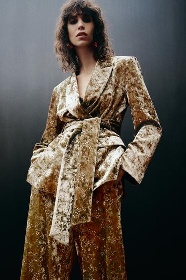 BLAZER VELLUTO CINTURA FILO METALLIZZATO - Dorato di Zara