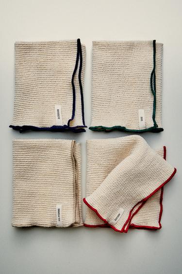 PACK OF WAFFLE-KNIT TEA TOWELS (PACK OF 4) - Cream by Zara