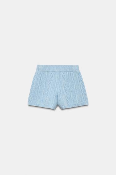 80% WOOL CABLE KNIT SHORTS SKI COLLECTION - Light blue by Zara - Image 6