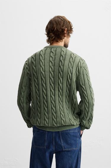 WASHED CABLE-KNIT SWEATER - Green by Zara - Image 2