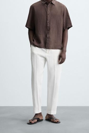 100% LINEN TROUSERS - White by Zara