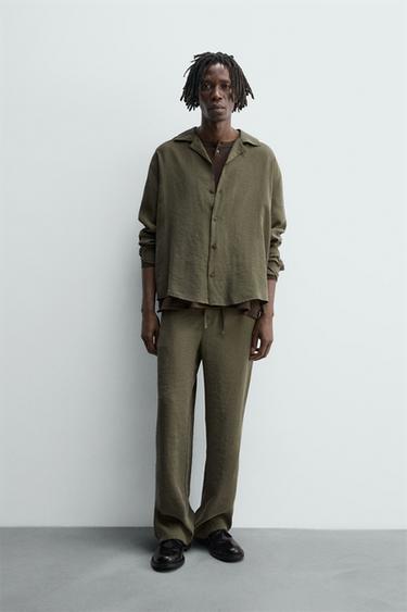 Zara RELAXED FIT FLOWY PANTS - Khaki - Image 0