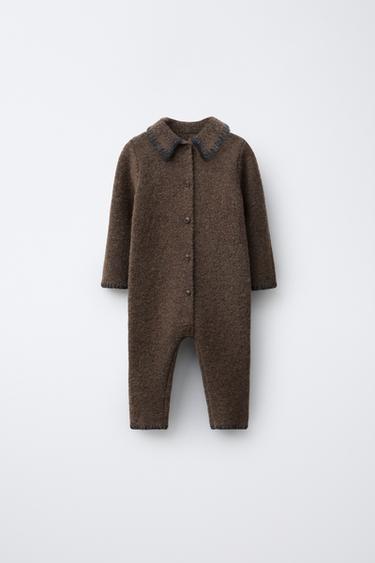KNIT JUMPSUIT WITH CONTRAST DETAILS - Brown by Zara