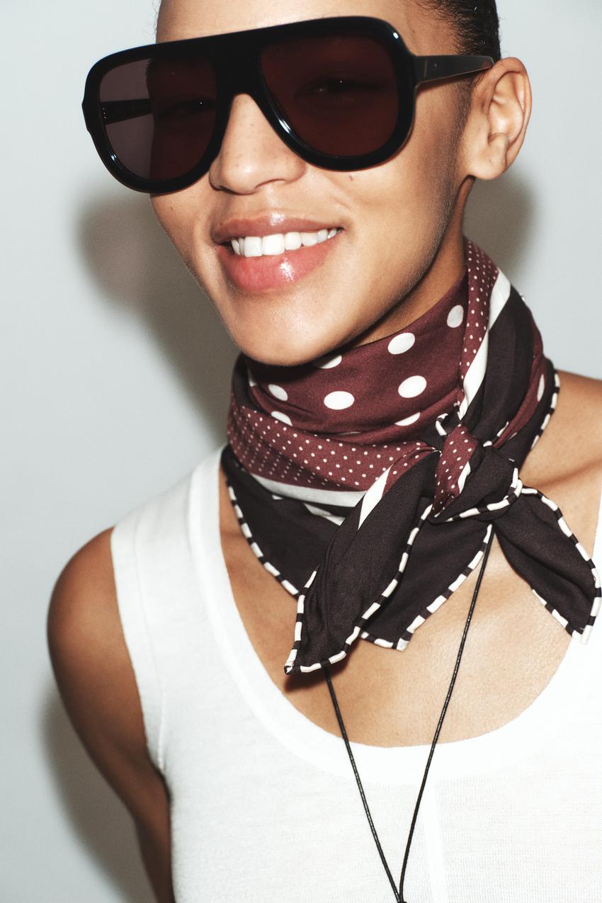 100% VISCOSE POLKA DOT PRINT SCARF - Brown | ZARA United States display picture 1