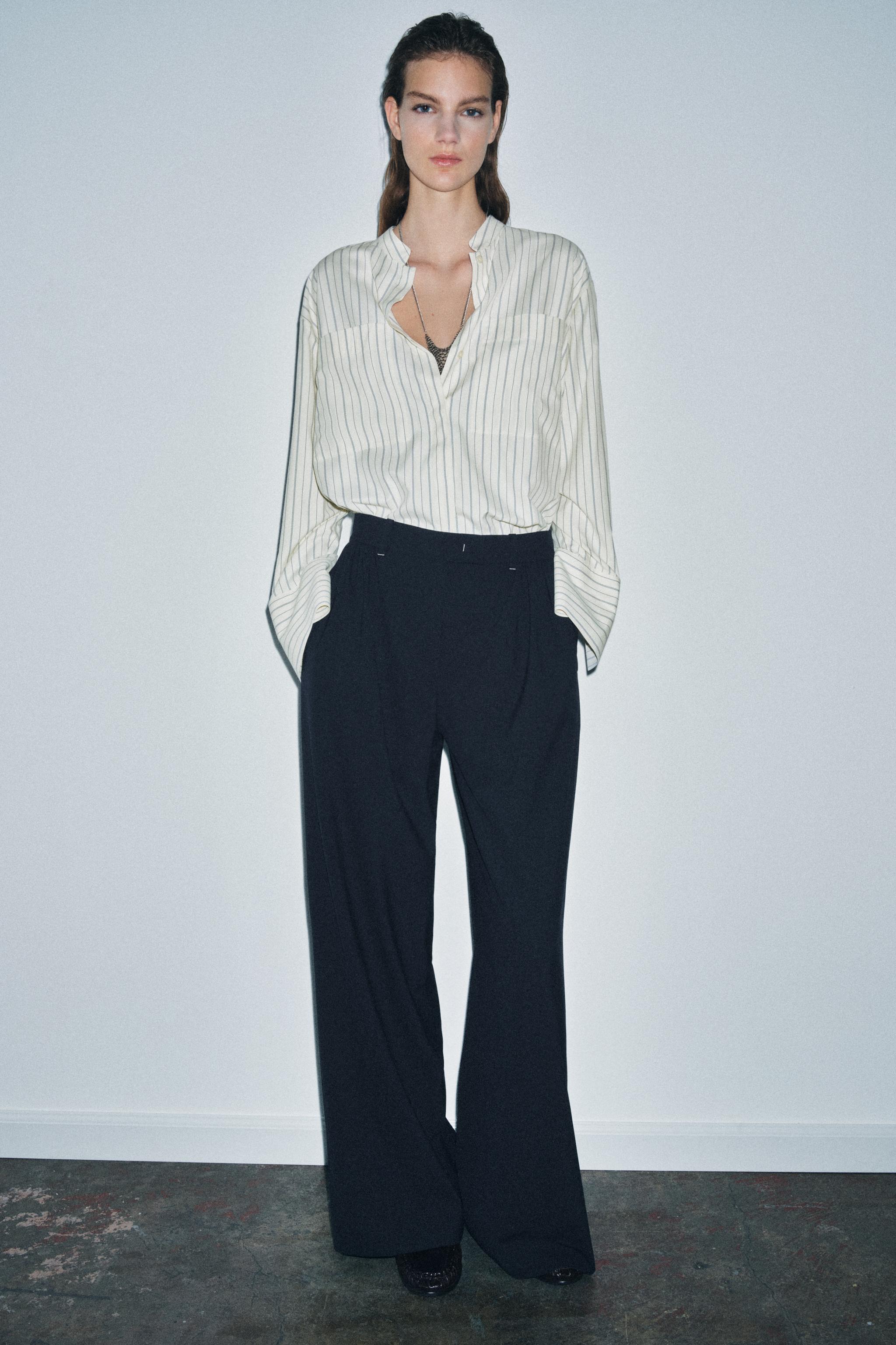 STRIPED MANDARIN COLLAR SHIRT ZW COLLECTION