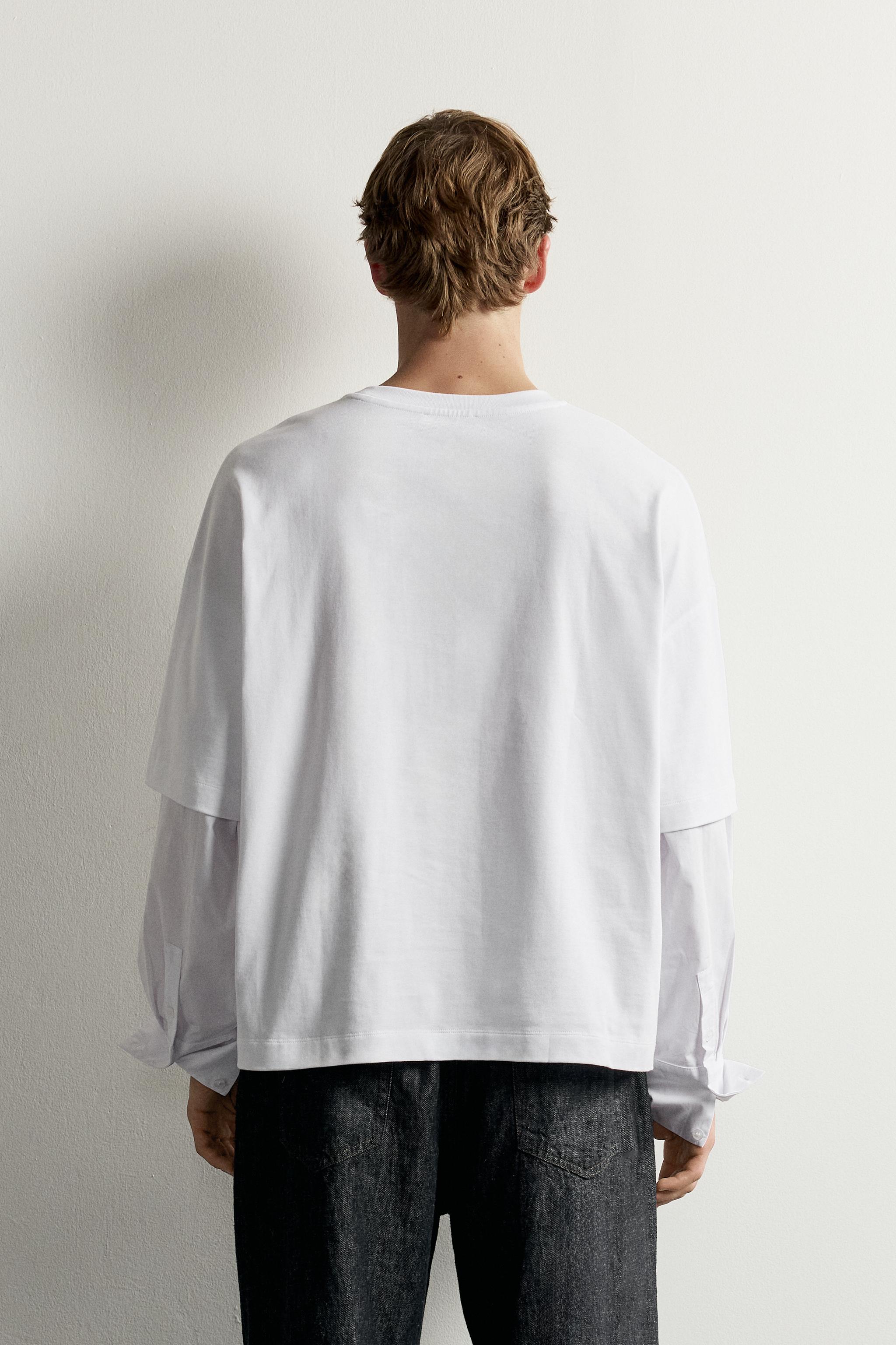 Мужские футболки Zara LAYERED EFFECT LONG SLEEVE T-SHIRT — фото 3