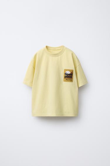 Zara LABEL PRINTED T-SHIRT - Light yellow - Image 0