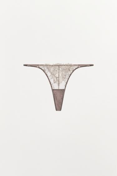 LACE THONG - Grey / Beige by Zara