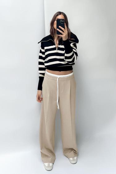 Zara DOUBLE WAIST WIDE LEG PANTS - Sand - Image 0