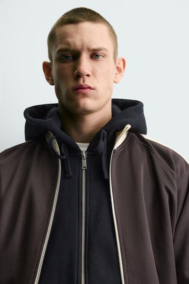 STRIPED ZIP-UP SWEATSHIRT - Burgundy by Zara