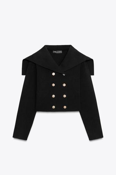 DOUBLE-BREASTED CROPPED KNIT JACKET - Black by Zara - Image 0