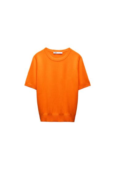 BASIC PLAIN KNIT TOP WITH SHORT SLEEVES