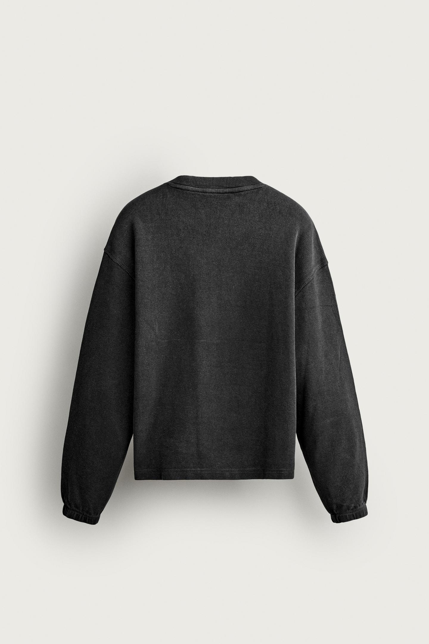Мужская толстовка Zara Relaxed Fit Ribbed, цвет: Чёрный — фото 7