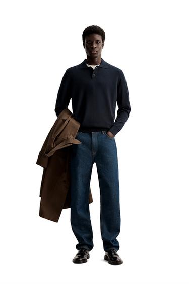 POLO DE MALHA DE LÃ MERINO - Azul-marinho da Zara - Imagem 0