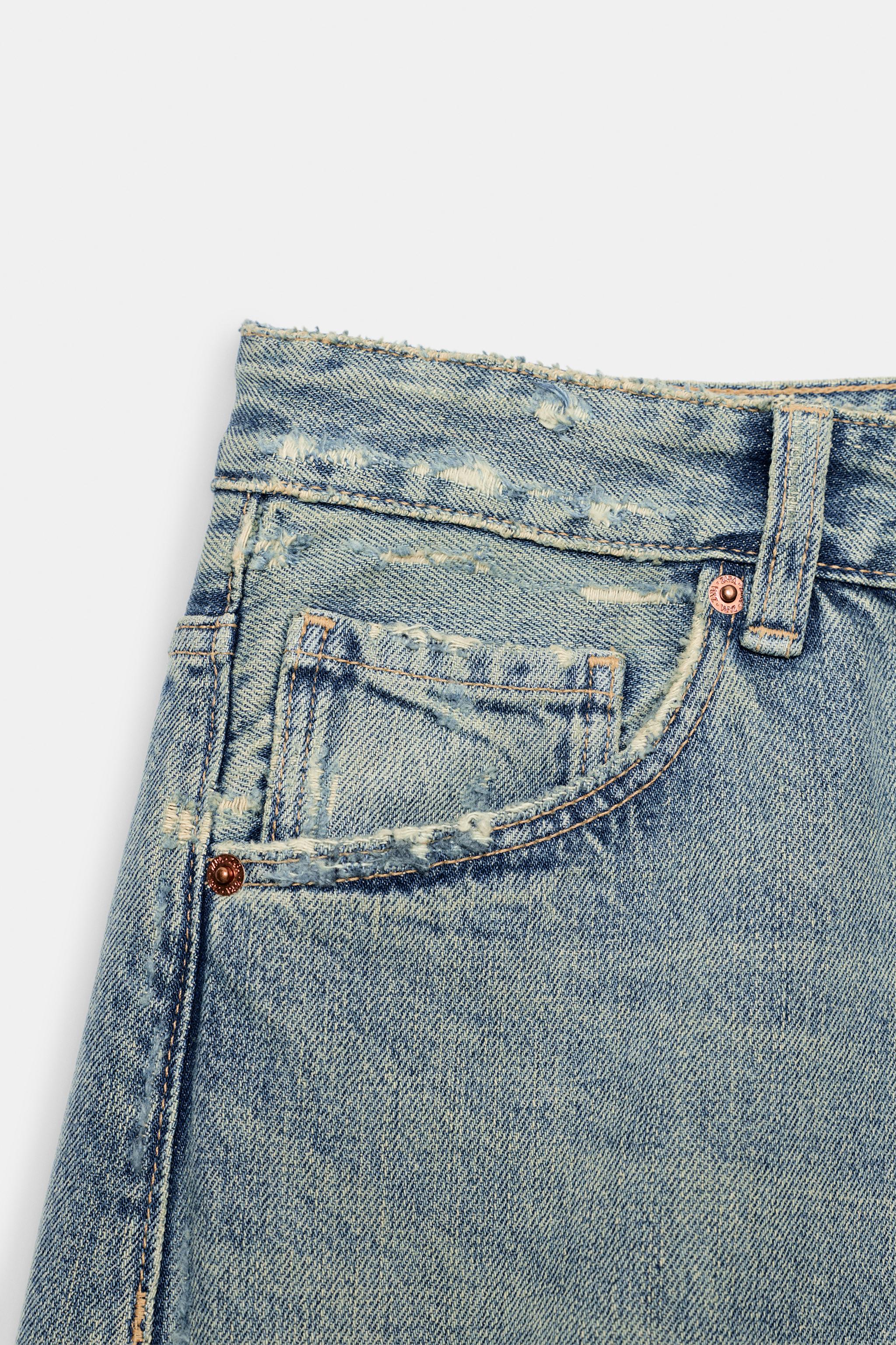 TRF MID-RISE RIPPED BAGGY FOLDED JEANS