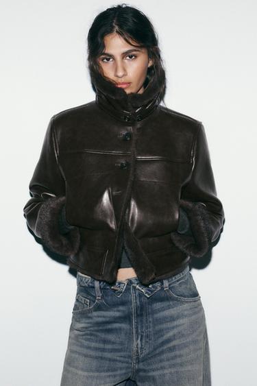 ДУБЛЕНКА ИЗ ИСКУССТВЕННОГО МЕХА — КОРИЧНЕВЫЙ от Zara