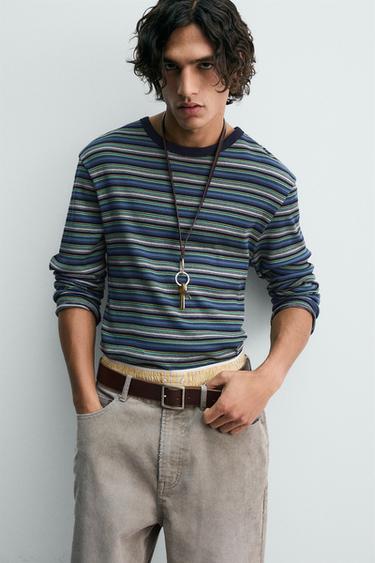 Zara STRIPED RIBBED T-SHIRT - Multicolored