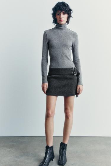 Zara HIGH COLLAR TOP - Gray marl