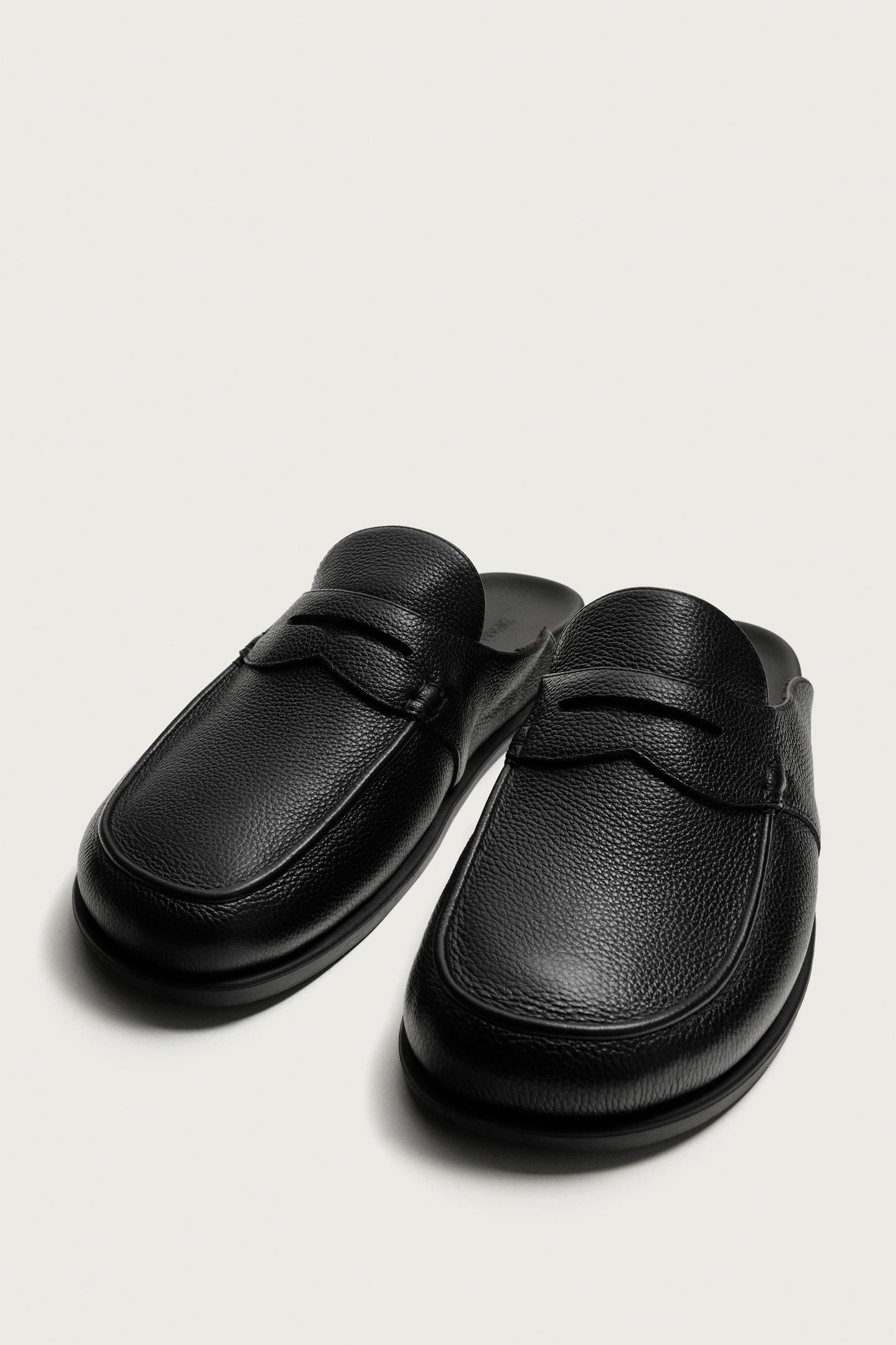 Мужские сабо Zara Leather Loafer, цвет: Чёрный — фото 5